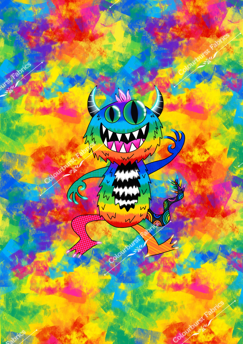 Crazy abstract rainbow monster waving on a blurred effect rainbow mash background. Exclusive panel available in 3 sizes. For printing onto our 22 bases.