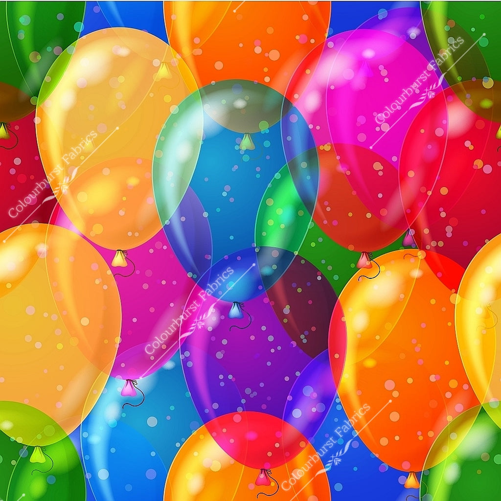 Balloon celebrations, multi coloured sparkly balloons. Seamless design for custom fabric printing onto our 22 bases
