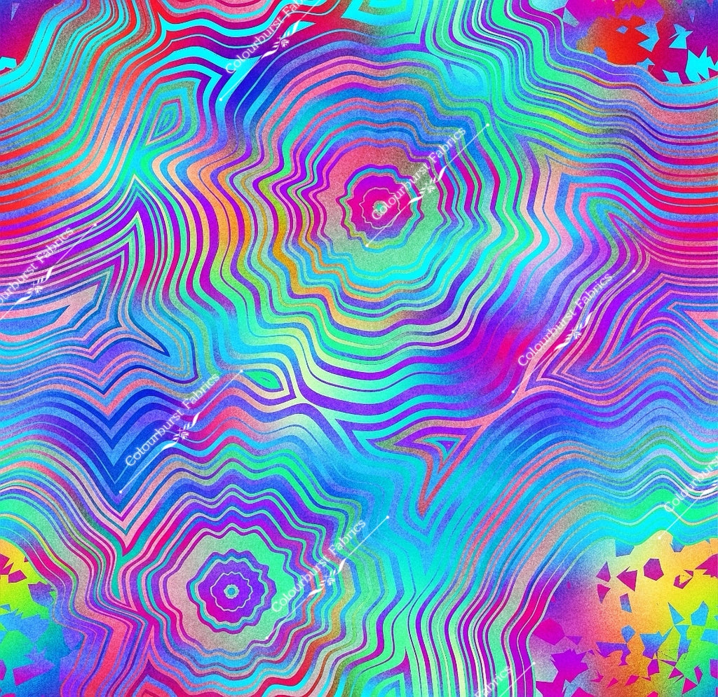 Neon tie dye swirls seamless design for custom fabric printing onto our 22 bases