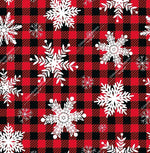 Load image into Gallery viewer, Buffalo plaid with white snowflakes. Seamless design for custom fabric printing onto our 22 bases
