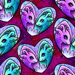 Load image into Gallery viewer, Two adorable dragons facing each other in a heart bubble on a pinky purple starry background. Exclusive design for custom fabric printing onto our 22 bases
