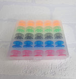 Load image into Gallery viewer, 25 x colourful bobbins in storage box/organiser
