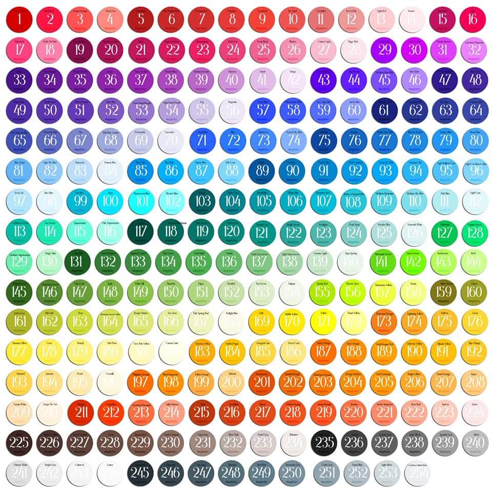 254 shades of faux glitter for custom fabric printing onto our 22 bases