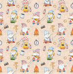 Load image into Gallery viewer, Funny gnomes camping, fishing, roasting marshmallows, campfire and more. Seamless design for custom fabric printing onto our 22 bases
