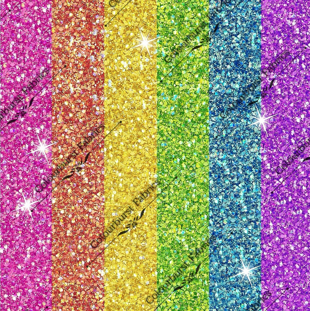 Colourful rainbow faux glitter stripes. Seamless design for custom fabric printing onto our 22 bases