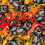 Load image into Gallery viewer, Exclusive punk fire dragons with sparkly eyes on a red and orange fire background. Seamless design for custom fabric printing onto our 22 bases
