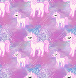 Load image into Gallery viewer, Pink unicorns on an ombre pink and white background. Seamless design for custom fabric printing onto our 22 bases
