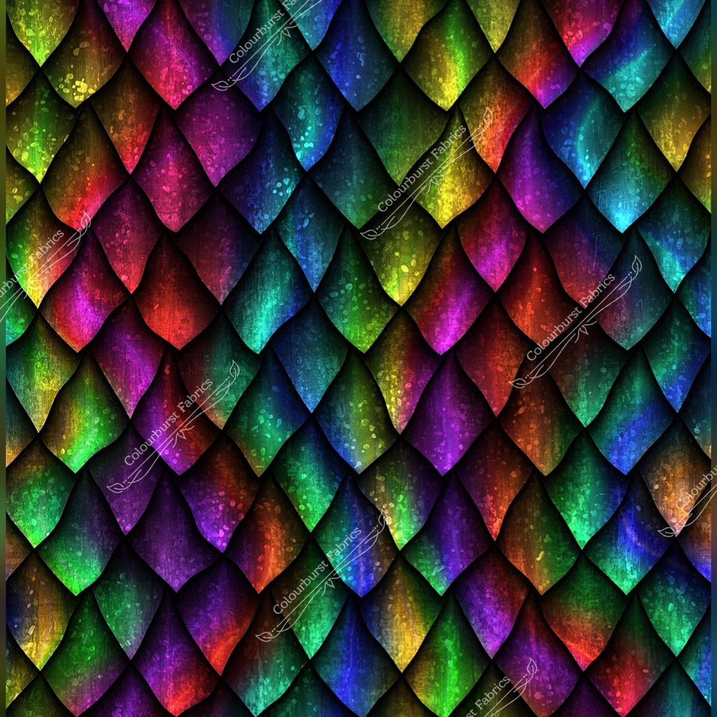 Sparkly rainbow dragon scales seamless design for custom fabric printing onto our 22 bases