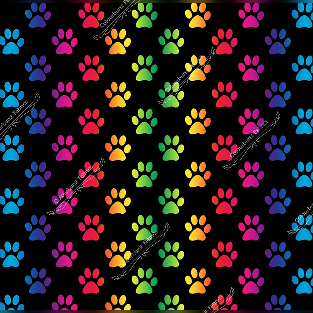 Rainbow ombre paw prints seamless design for custom fabric printing onto our 22 bases