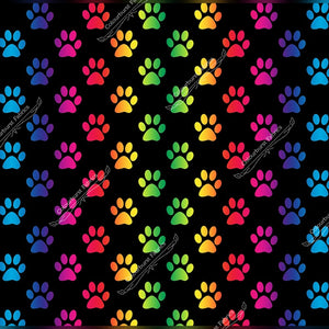 Rainbow ombre paw prints seamless design for custom fabric printing onto our 22 bases