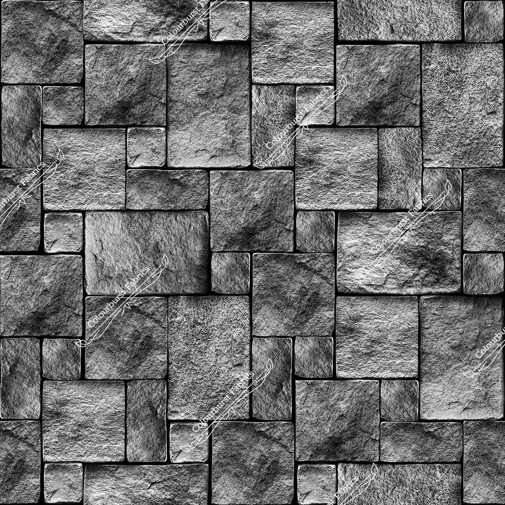 Bricks in shades of grey seamless design for pre-order on 22 bases at Colourburst Fabrics 