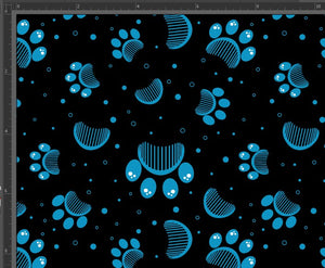 Scale for teal paw print design on black background.